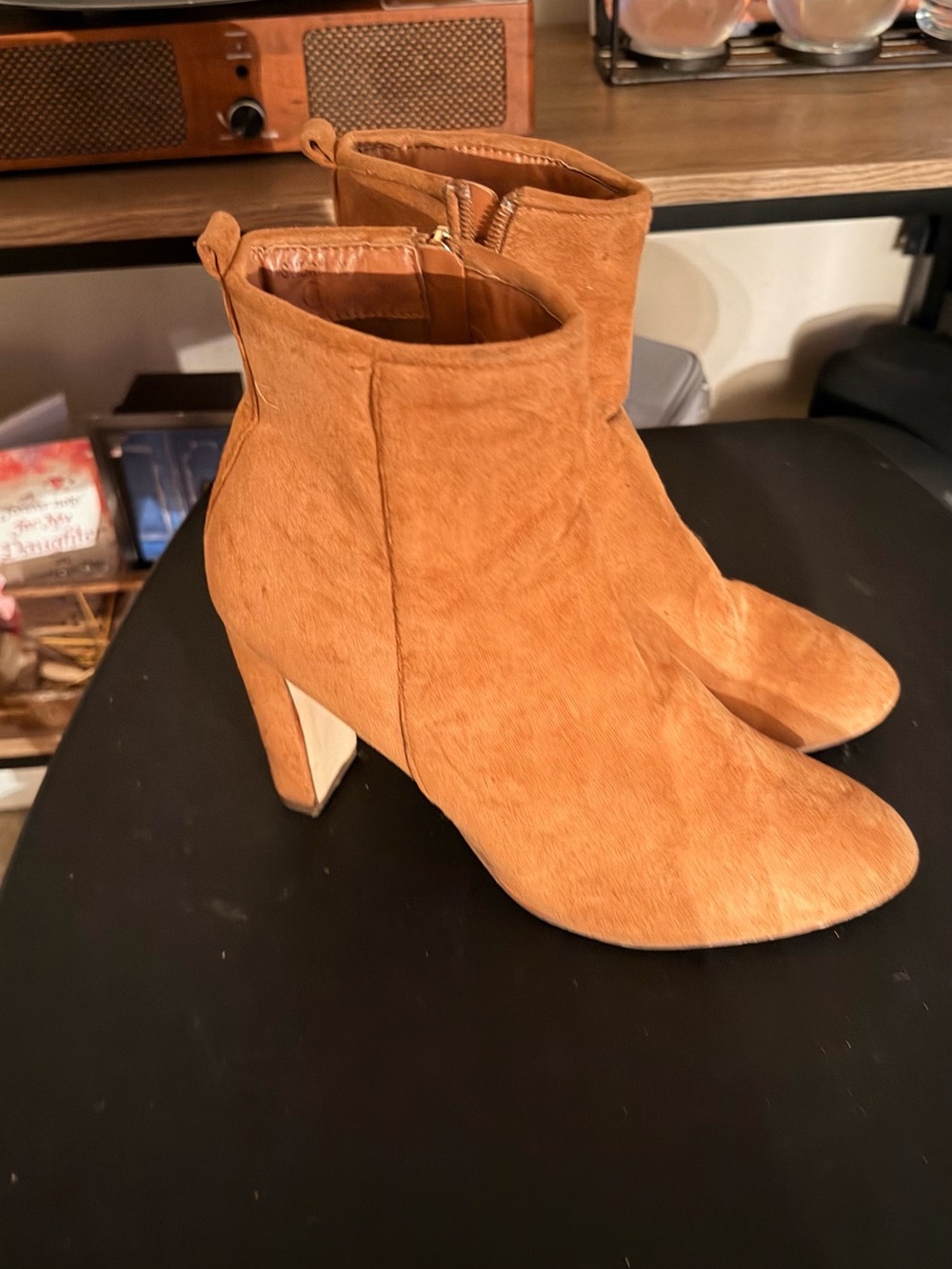 Tan Suede Block Heel Ankle Boots - Women